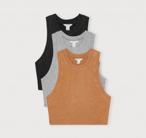 Organic Basics ORGANIC COTTON Core Crop Tank Top 3-Pack Zwart Grijs | 58302-JQKR
