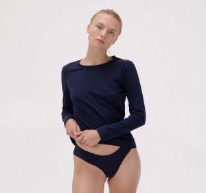Organic Basics ORGANIC COTTON Core Long-Sleeve Tee Donkerblauw | 81470-CTWU
