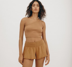 Organic Basics ORGANIC COTTON Core Rib One Shoulder Crop Top Muted Ocher | 02764-JWOH