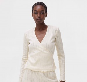 Organic Basics ORGANIC COTTON True Pointelle Wrap Top Ecru | 17845-KSMX
