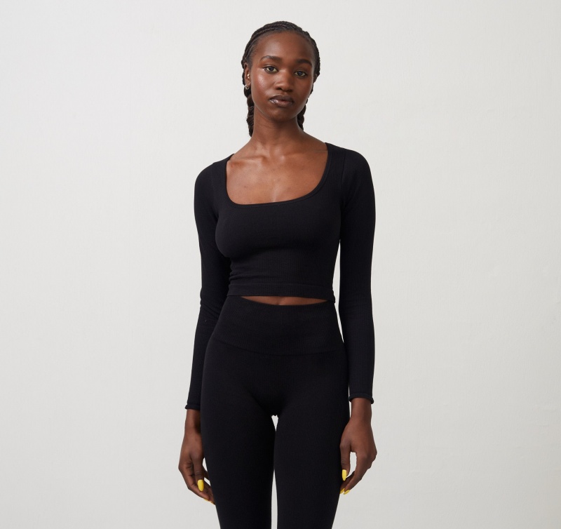 Organic Basics ORGANIC COTTON Seamless Long-Sleeve Crop Top Zwart | 79126-UCNF