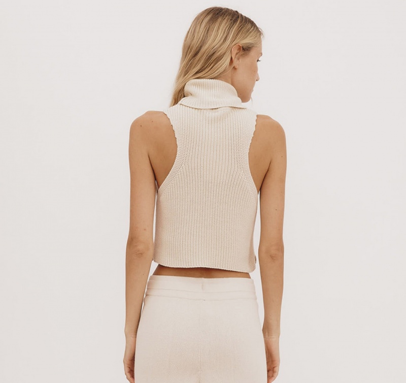 Organic Basics ORGANIC COTTON True Knit Mouwloos Turtleneck Soft Vanilla | 25986-HBQO