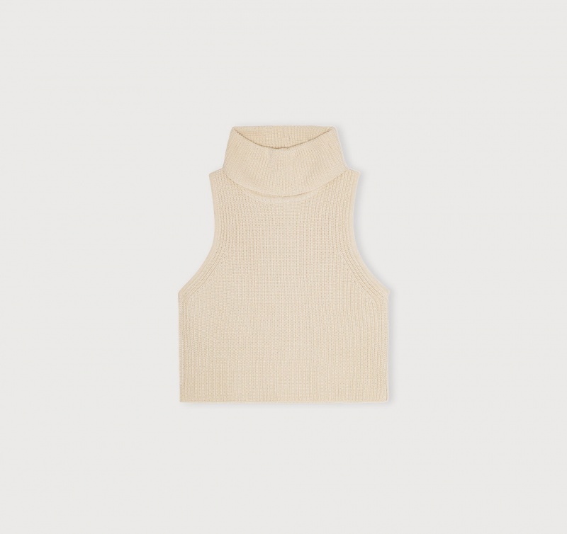 Organic Basics ORGANIC COTTON True Knit Mouwloos Turtleneck Soft Vanilla | 25986-HBQO