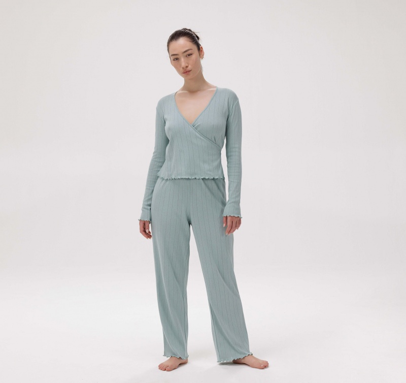 Organic Basics ORGANIC COTTON True Pointelle Wrap Top Mintgroen Groen | 03491-POSF