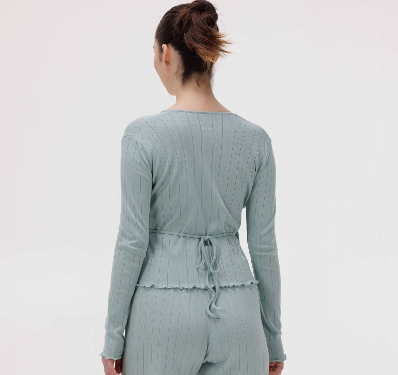 Organic Basics ORGANIC COTTON True Pointelle Wrap Top Mintgroen Groen | 03491-POSF