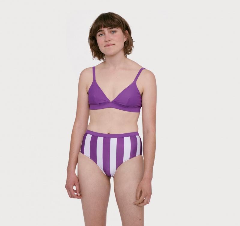 Organic Basics RECYCLED NYLON Re-Swim Super High-Rise Bikini Briefs Violet Stripe | 16594-JRWA
