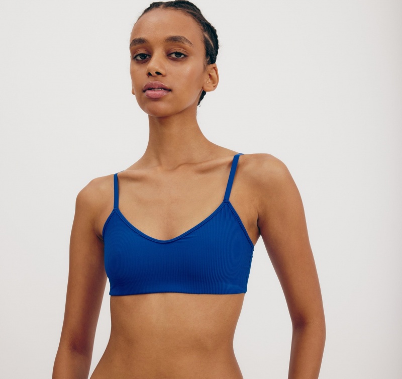Organic Basics Recycled Nylon Naked Rib Bralette Blauw | 64825-YQZL