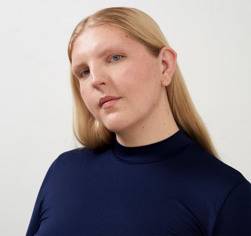 Organic Basics TENCEL™ LYOCELL Soft Touch Turtleneck Tee Donkerblauw | 98106-XGIN