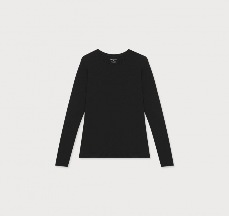 Organic Basics TENCEL™ LYOCELL Soft Touch Crewneck Long-Sleeve Tee Zwart | 53498-NKZC